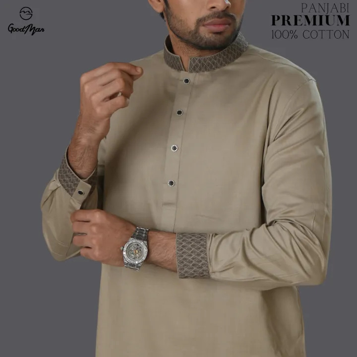 GoodMan Premium Quality Beige Color Semi Long Panjabi for Men.