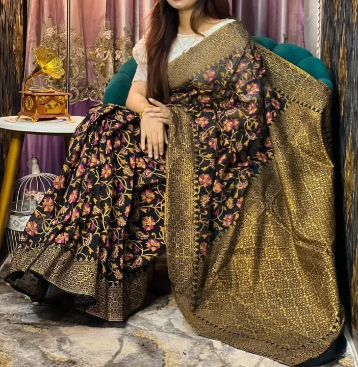 Screen Print Japani Silk Saree for Women - Traditional Design